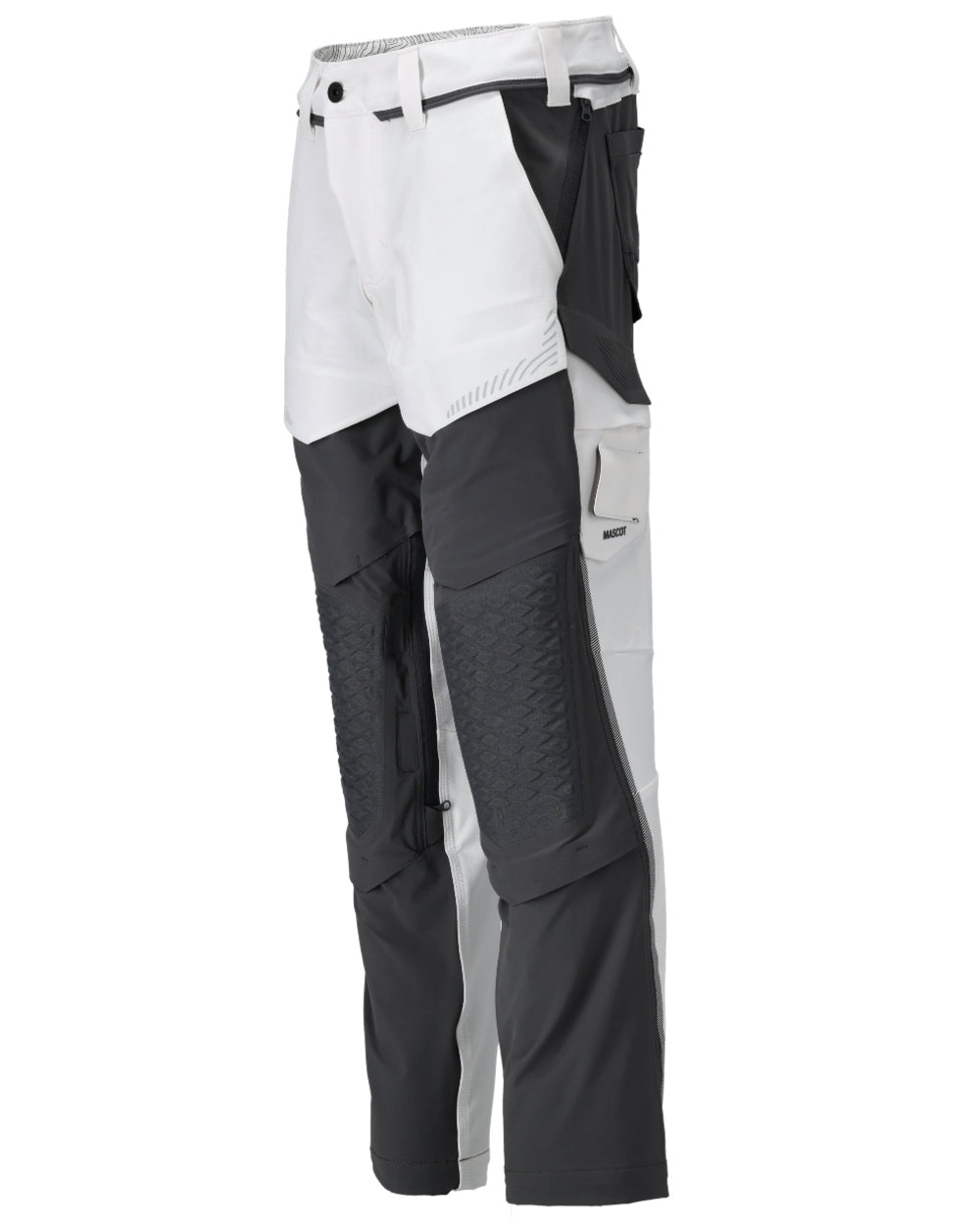 White Stone Grey Coloured Mascot Workwear Mens Customized Lightweight Trousers With Kneepad Pockets on white background 