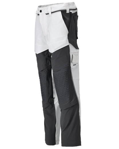 White Stone Grey Coloured Mascot Workwear Mens Customized Lightweight Trousers With Kneepad Pockets on white background 