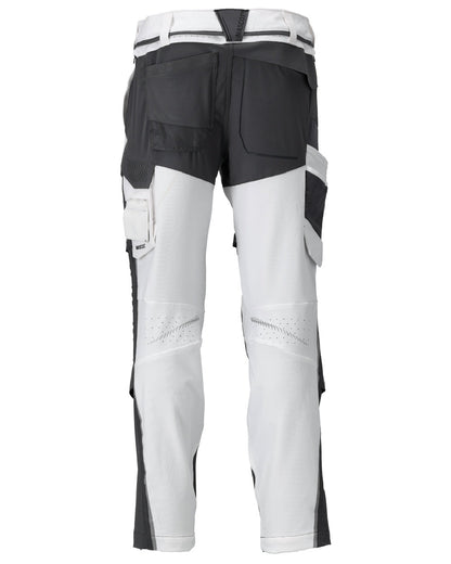 White Stone Grey Coloured Mascot Workwear Mens Customized Lightweight Trousers With Kneepad Pockets on white background 