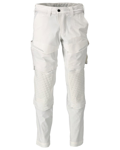 White Coloured Mascot Workwear Mens Customized Lightweight Trousers With Kneepad Pockets on white background 