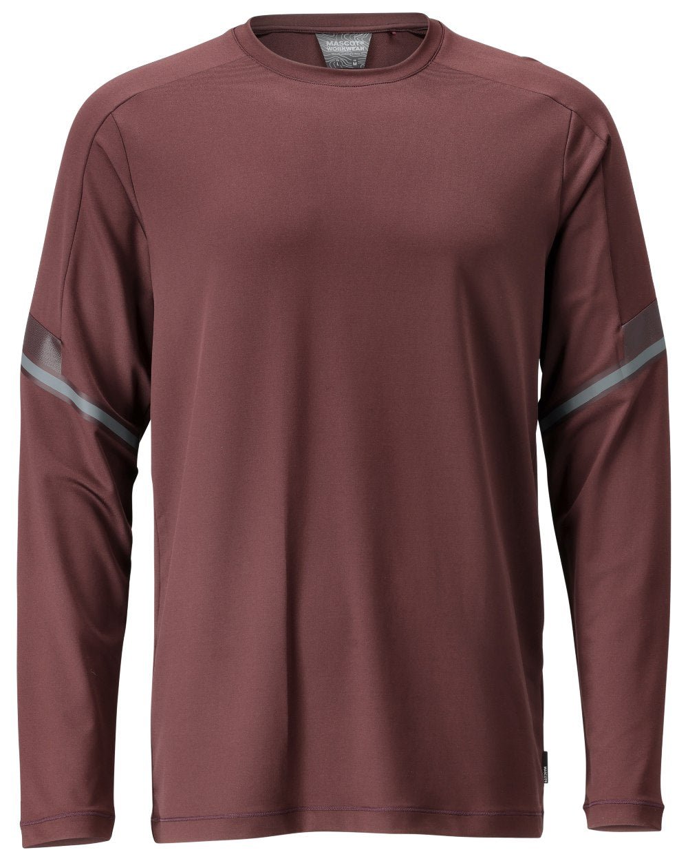 Bordeaux Coloured Mascot Workwear Mens Customized Long Sleeve T-Shirt on white background 