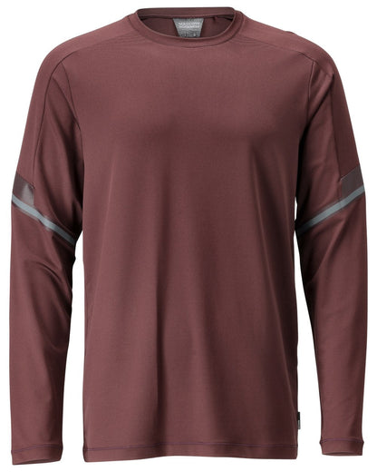 Bordeaux Coloured Mascot Workwear Mens Customized Long Sleeve T-Shirt on white background 