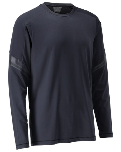 Dark Navy Coloured Mascot Workwear Mens Customized Long Sleeve T-Shirt on white background 