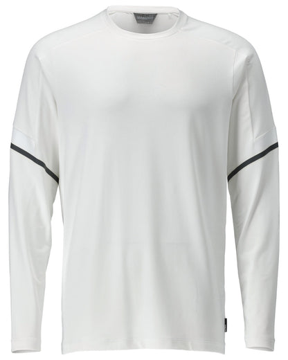 White Coloured Mascot Workwear Mens Customized Long Sleeve T-Shirt on white background 