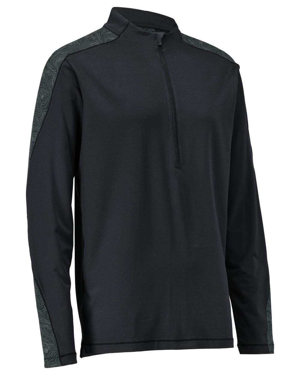 Black Coloured Mascot Workwear Mens Customized Long Sleeved Half Zip T-Shirt on white background 