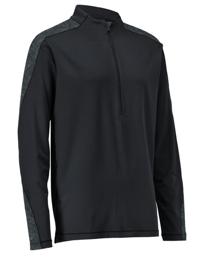 Black Coloured Mascot Workwear Mens Customized Long Sleeved Half Zip T-Shirt on white background 