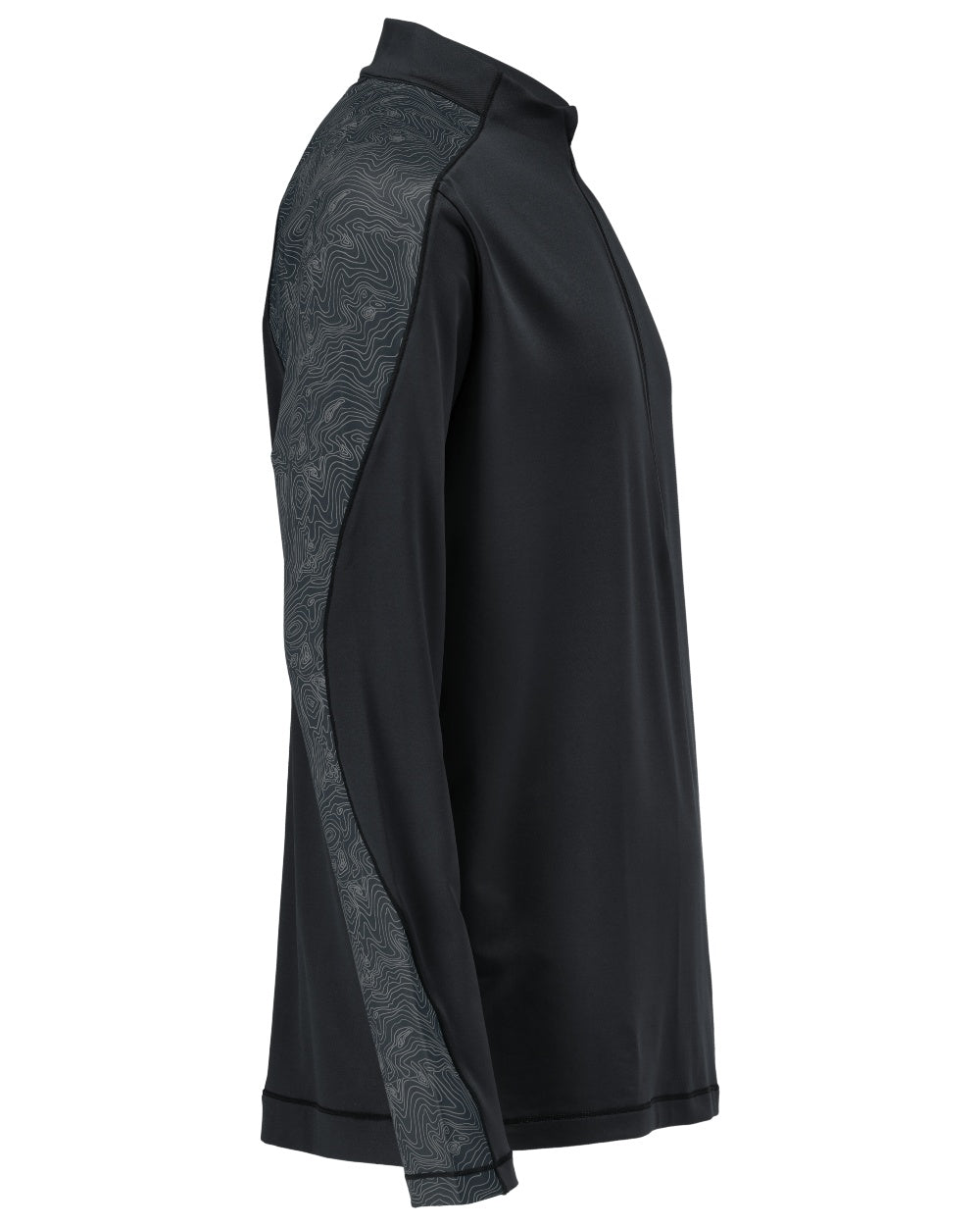 Black Coloured Mascot Workwear Mens Customized Long Sleeved Half Zip T-Shirt on white background 