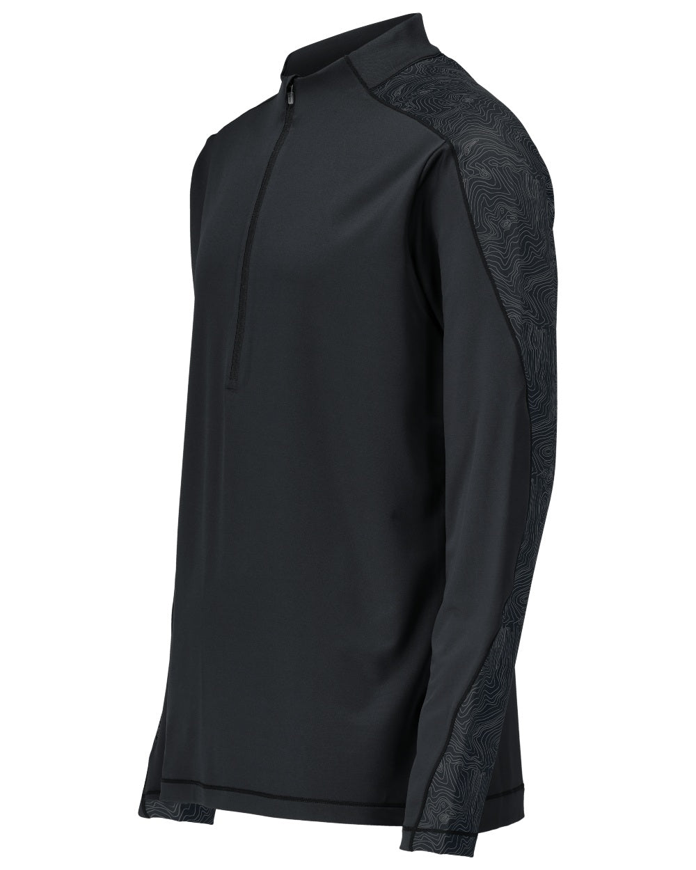 Black Coloured Mascot Workwear Mens Customized Long Sleeved Half Zip T-Shirt on white background 