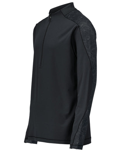 Black Coloured Mascot Workwear Mens Customized Long Sleeved Half Zip T-Shirt on white background 