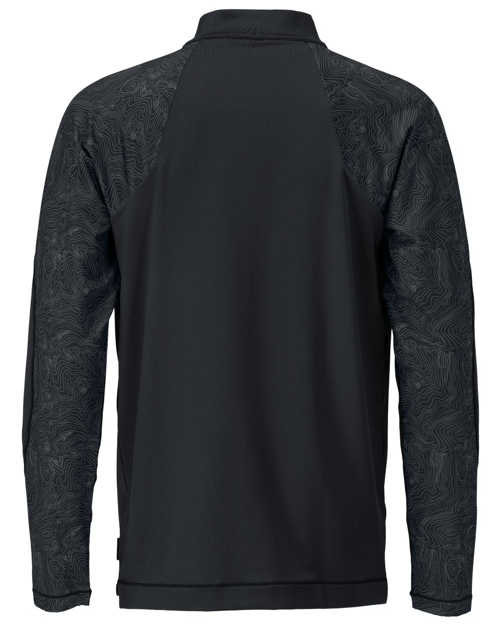 Black Coloured Mascot Workwear Mens Customized Long Sleeved Half Zip T-Shirt on white background 
