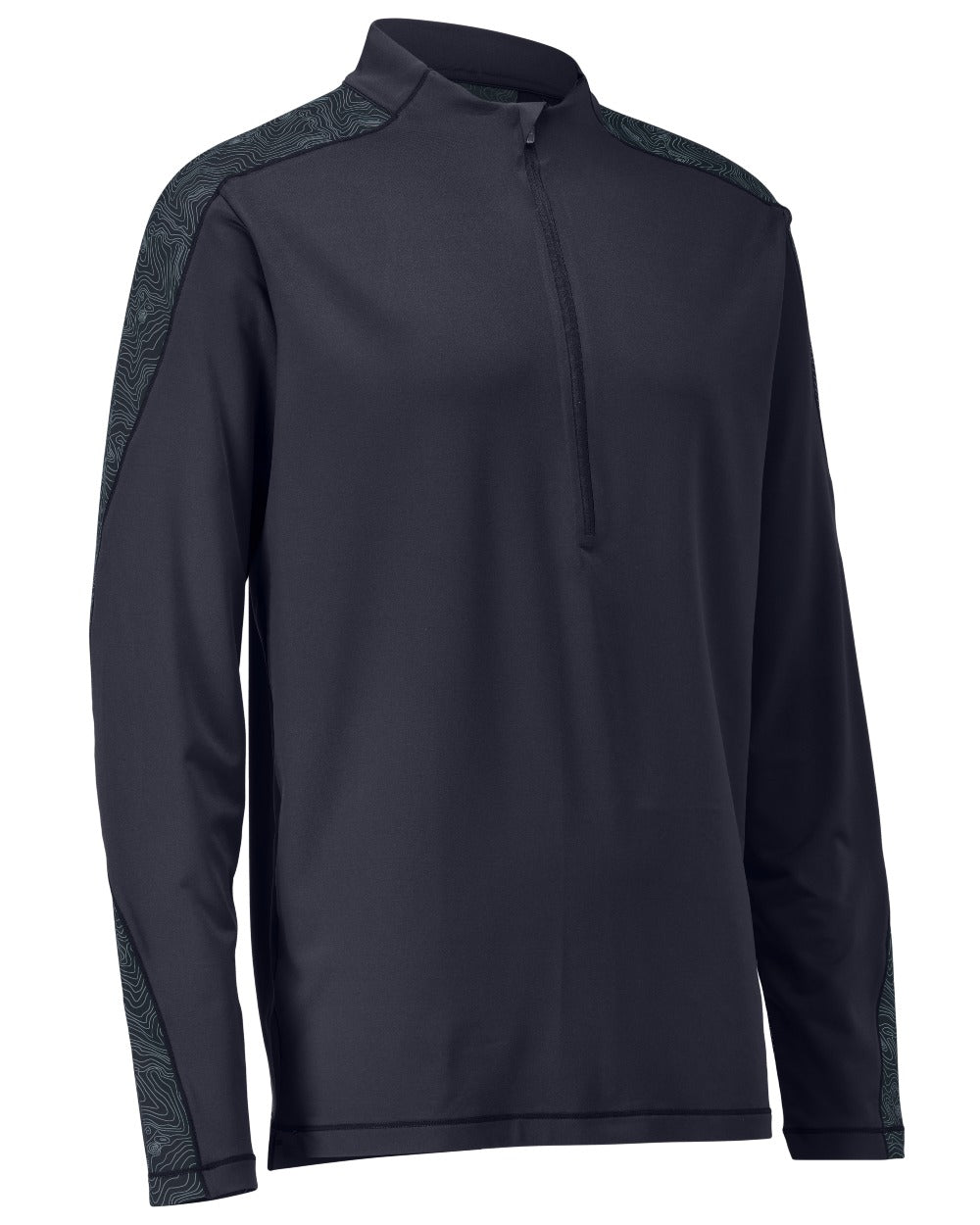 Dark Navy Coloured Mascot Workwear Mens Customized Long Sleeved Half Zip T-Shirt on white background 