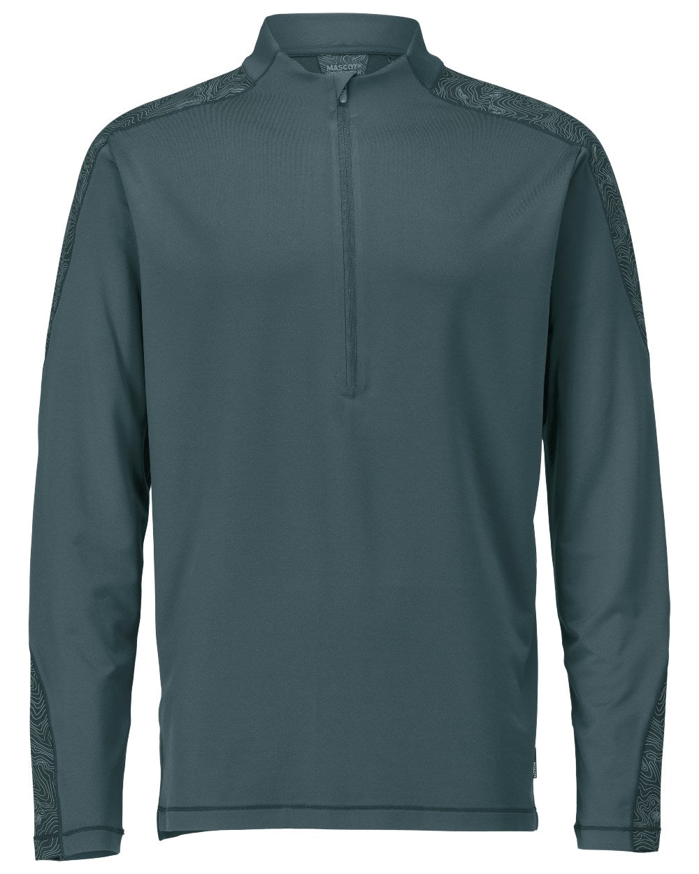 Forest Green Coloured Mascot Workwear Mens Customized Long Sleeved Half Zip T-Shirt on white background 