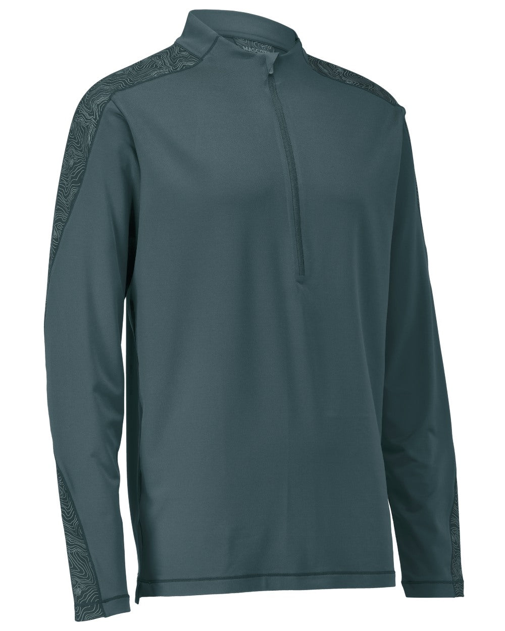 Forest Green Coloured Mascot Workwear Mens Customized Long Sleeved Half Zip T-Shirt on white background 