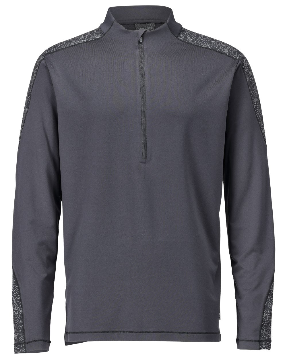 Stone Grey Coloured Mascot Workwear Mens Customized Long Sleeved Half Zip T-Shirt on white background 