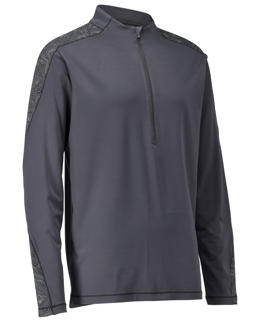 Stone Grey Coloured Mascot Workwear Mens Customized Long Sleeved Half Zip T-Shirt on white background 