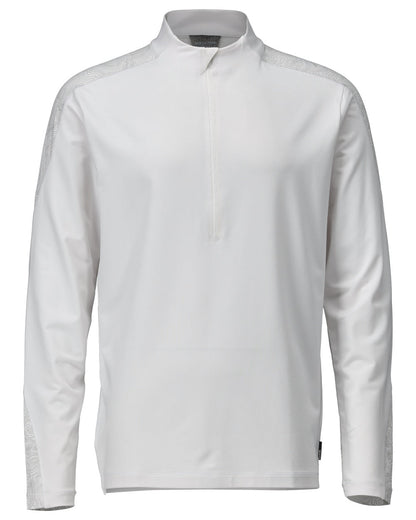 White Coloured Mascot Workwear Mens Customized Long Sleeved Half Zip T-Shirt on white background 
