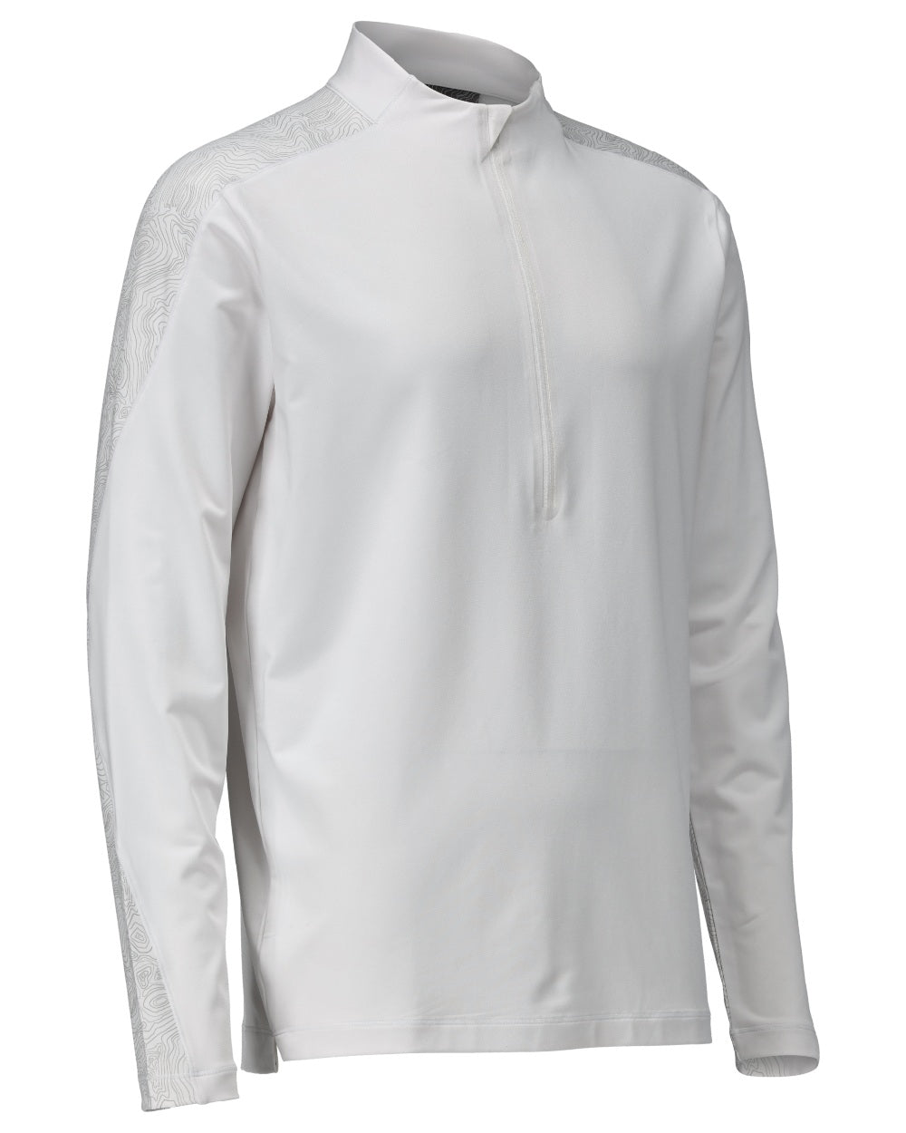 White Coloured Mascot Workwear Mens Customized Long Sleeved Half Zip T-Shirt on white background 