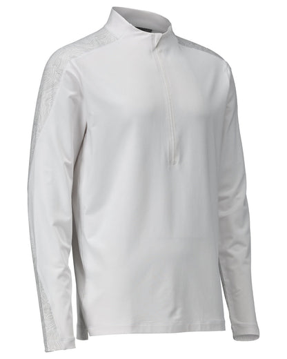 White Coloured Mascot Workwear Mens Customized Long Sleeved Half Zip T-Shirt on white background 