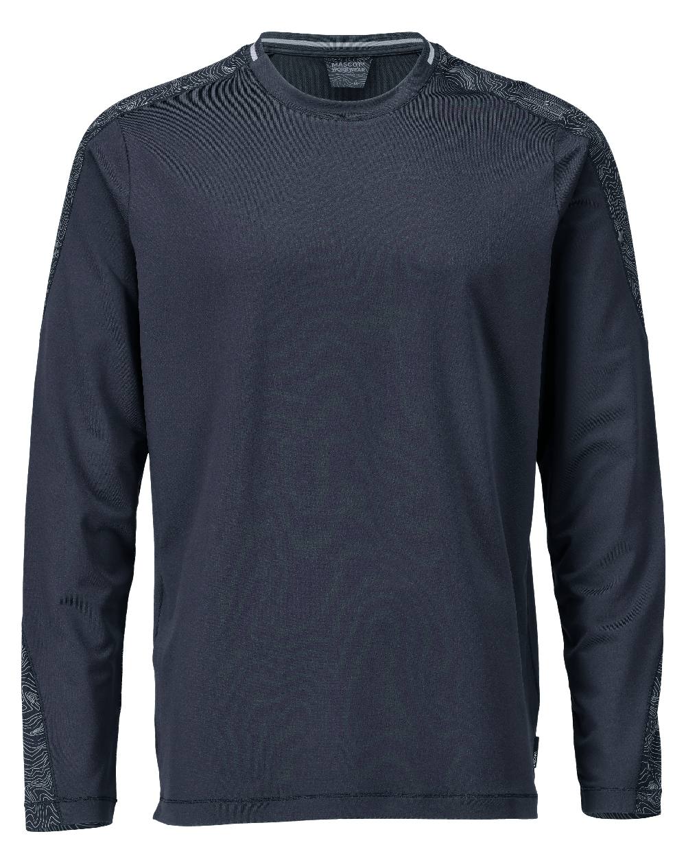 Dark Navy Coloured Mascot Workwear Mens Customized Long Sleeved T-Shirt on white background 