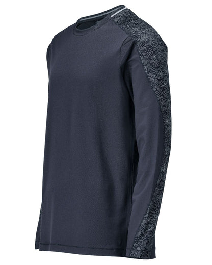 Dark Navy Coloured Mascot Workwear Mens Customized Long Sleeved T-Shirt on white background 