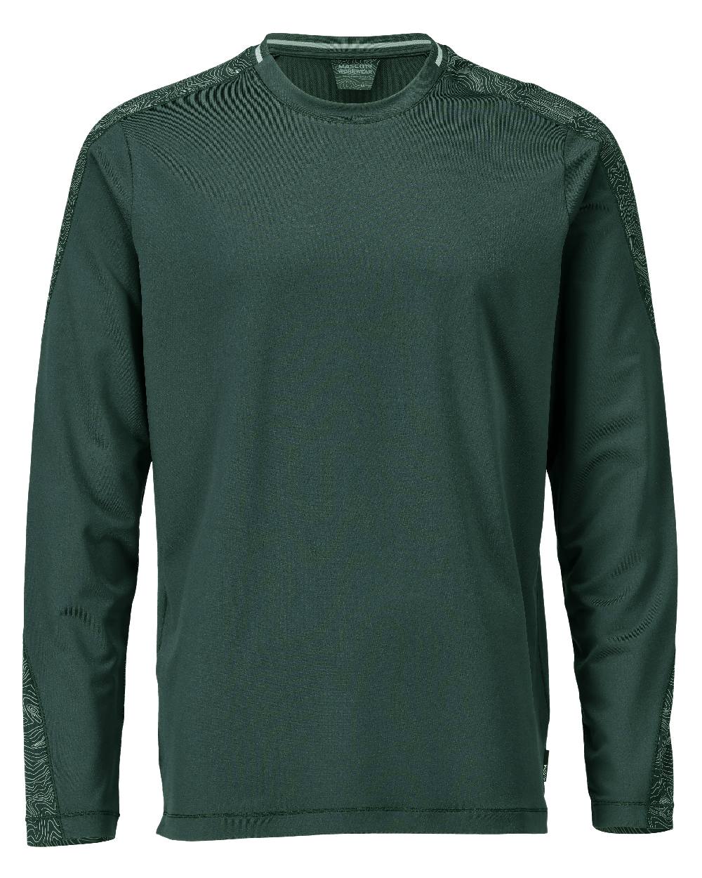 Forest Green Coloured Mascot Workwear Mens Customized Long Sleeved T-Shirt on white background 
