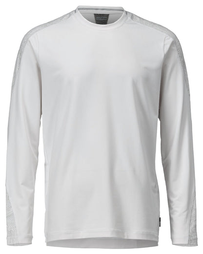White Coloured Mascot Workwear Mens Customized Long Sleeved T-Shirt on white background 