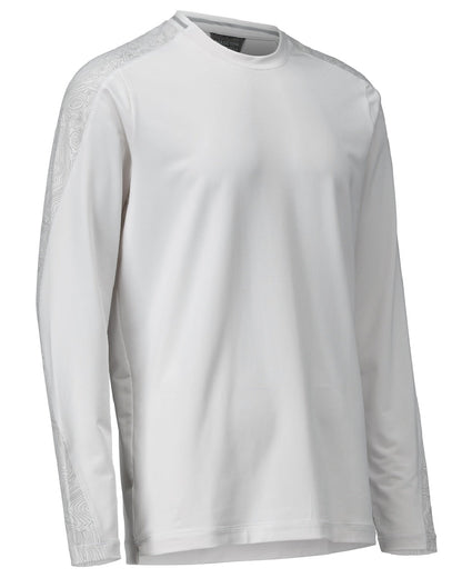 White Coloured Mascot Workwear Mens Customized Long Sleeved T-Shirt on white background 