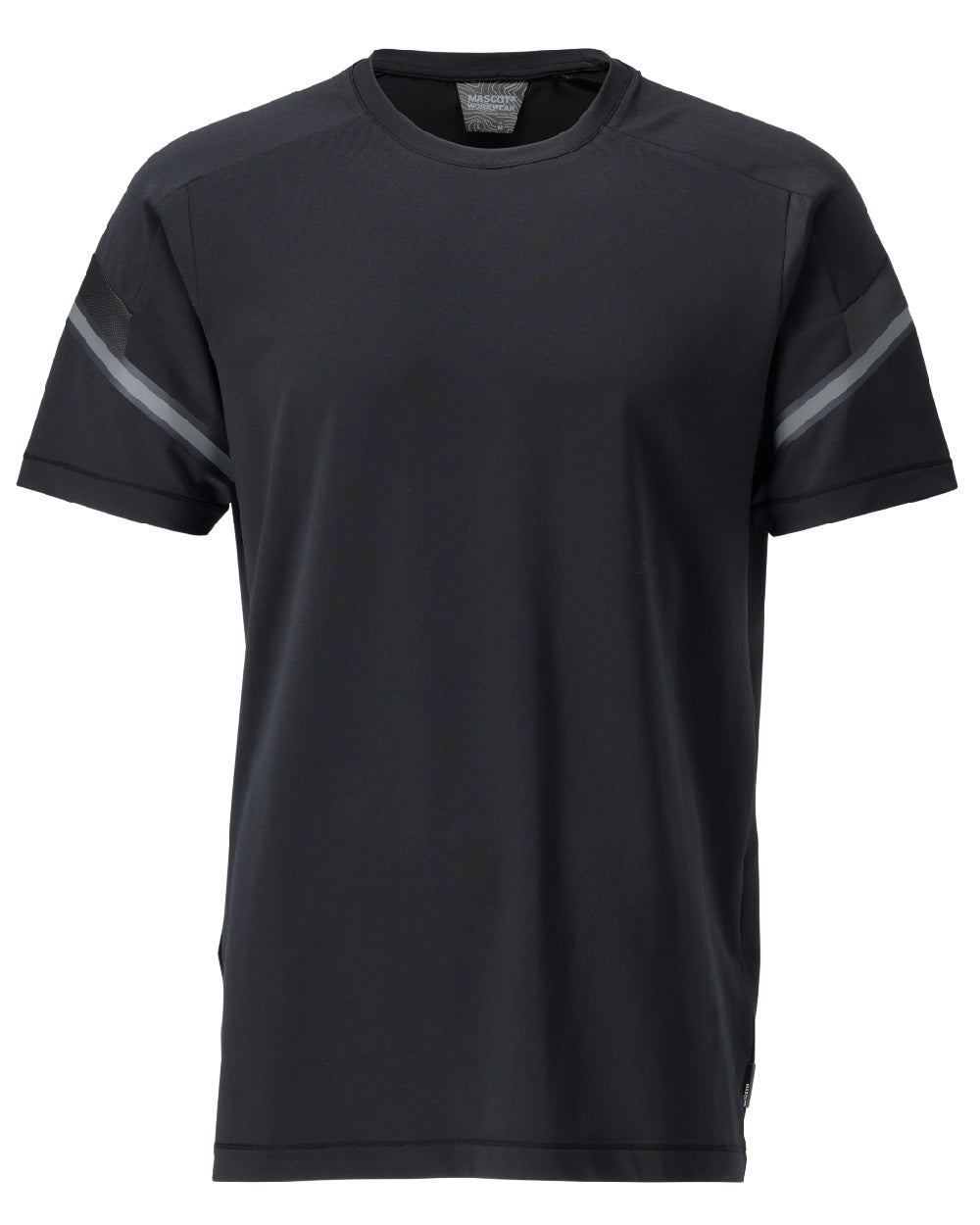 Black Coloured Mascot Workwear Mens Customized Modern Fit Short Sleeve T-Shirt on white background 