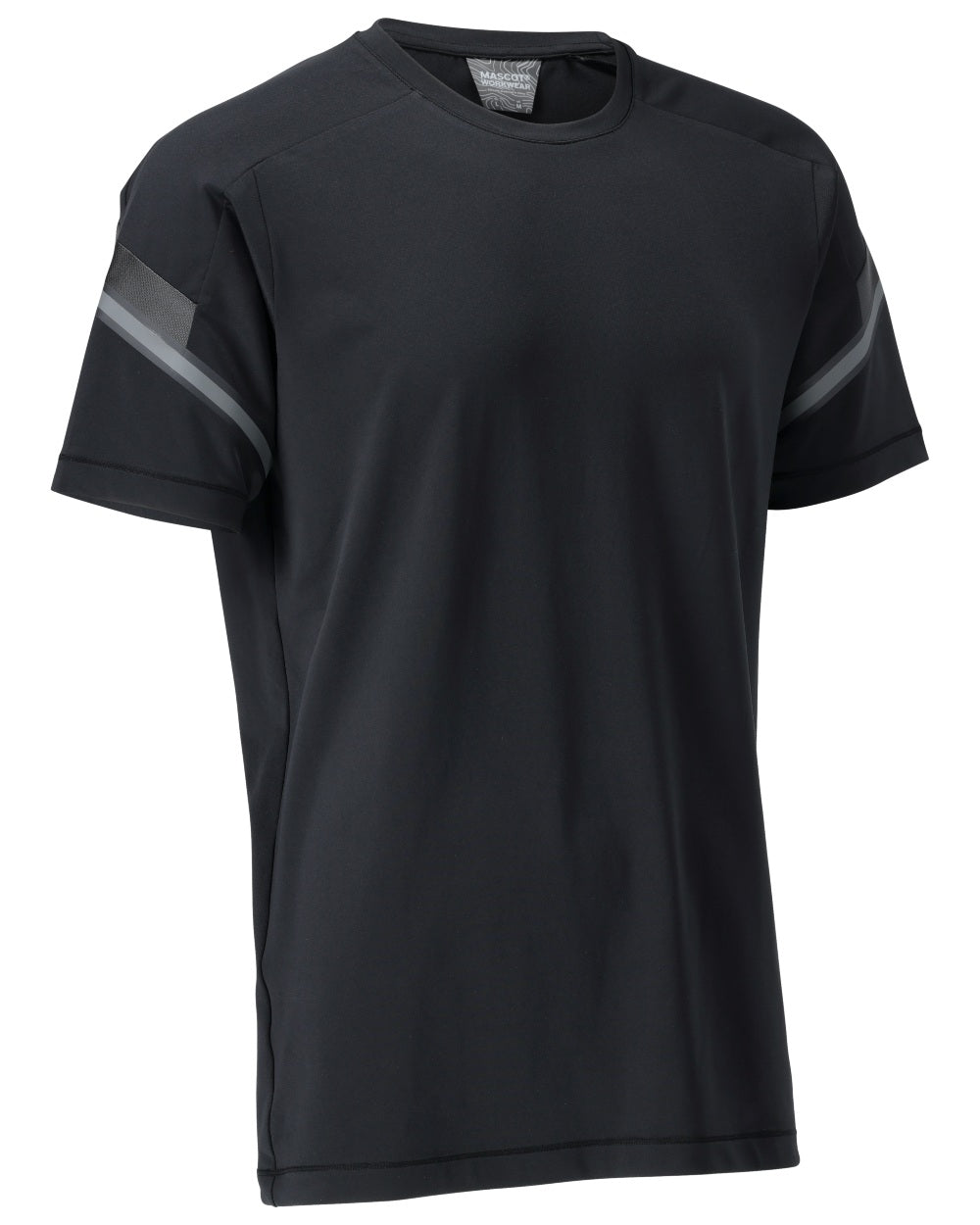 Black Coloured Mascot Workwear Mens Customized Modern Fit Short Sleeve T-Shirt on white background 