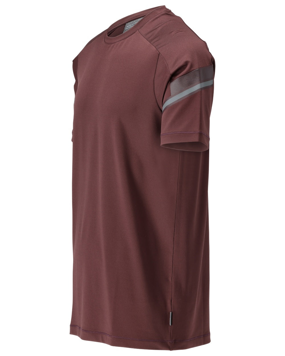Bordeaux Coloured Mascot Workwear Mens Customized Modern Fit Short Sleeve T-Shirt on white background 