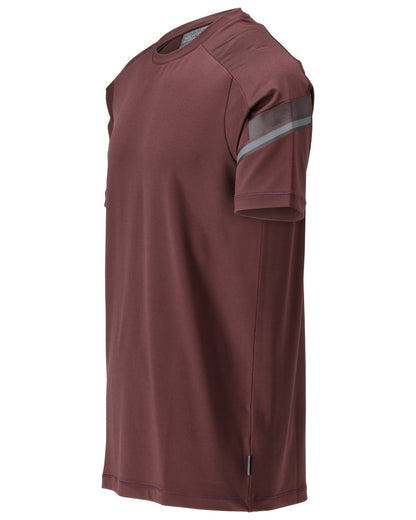 Bordeaux Coloured Mascot Workwear Mens Customized Modern Fit Short Sleeve T-Shirt on white background 