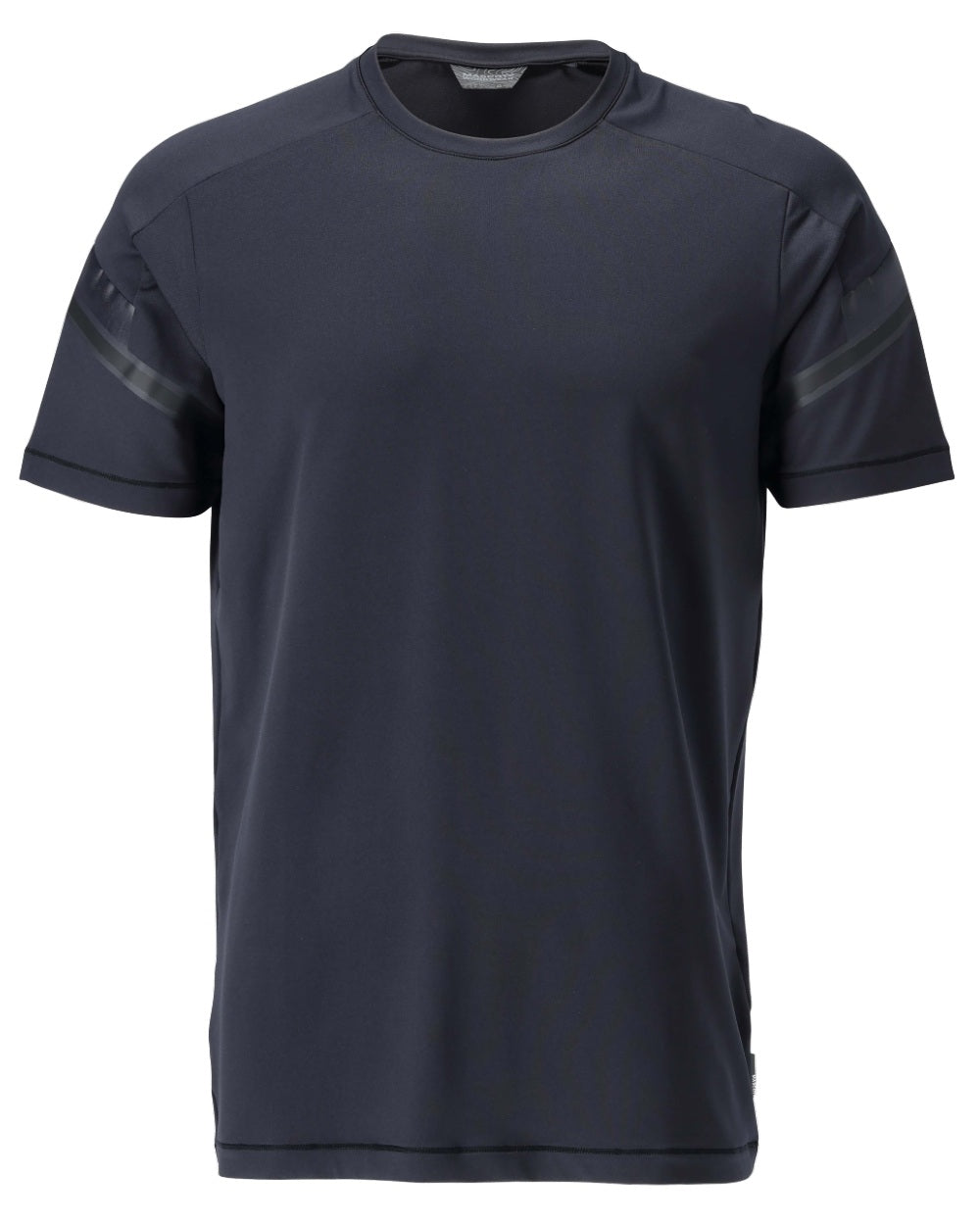 Dark Navy Coloured Mascot Workwear Mens Customized Modern Fit Short Sleeve T-Shirt on white background 