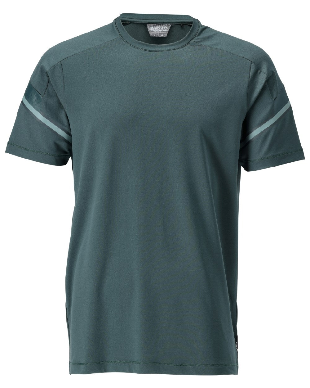 Forest Green Coloured Mascot Workwear Mens Customized Modern Fit Short Sleeve T-Shirt on white background 