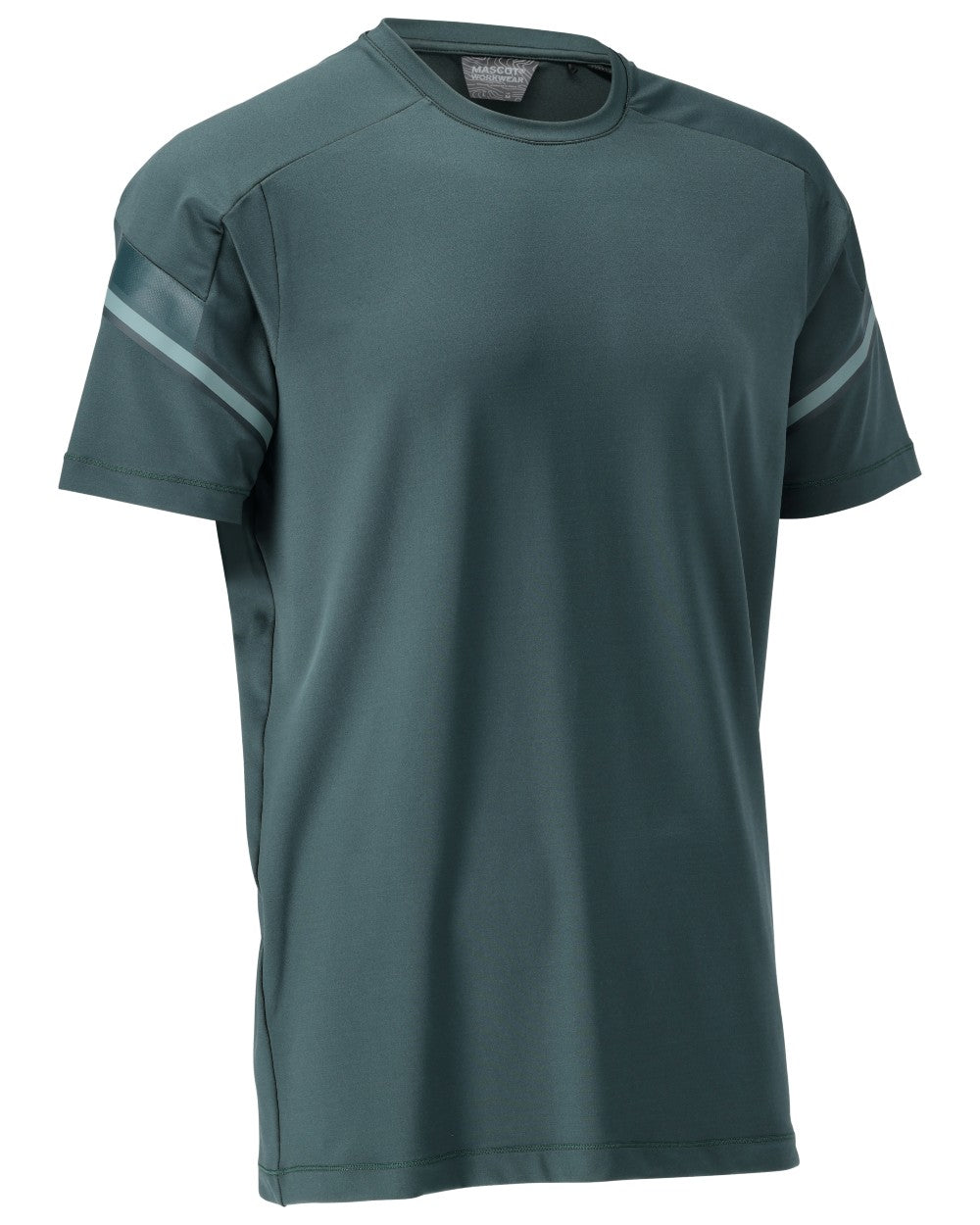 Forest Green Coloured Mascot Workwear Mens Customized Modern Fit Short Sleeve T-Shirt on white background 