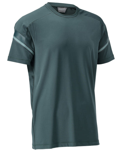 Forest Green Coloured Mascot Workwear Mens Customized Modern Fit Short Sleeve T-Shirt on white background 