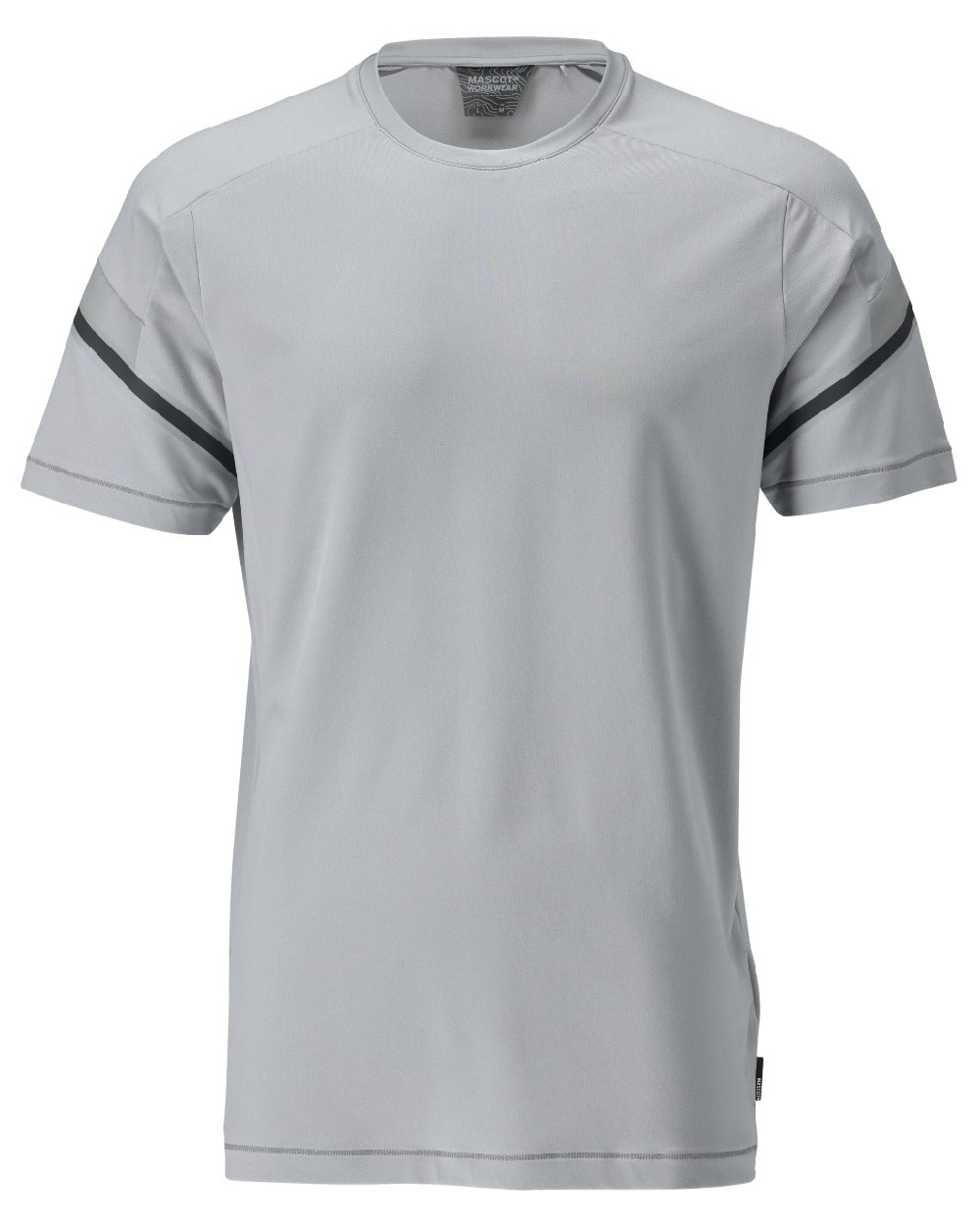 Silver Grey Coloured Mascot Workwear Mens Customized Modern Fit Short Sleeve T-Shirt on white background 