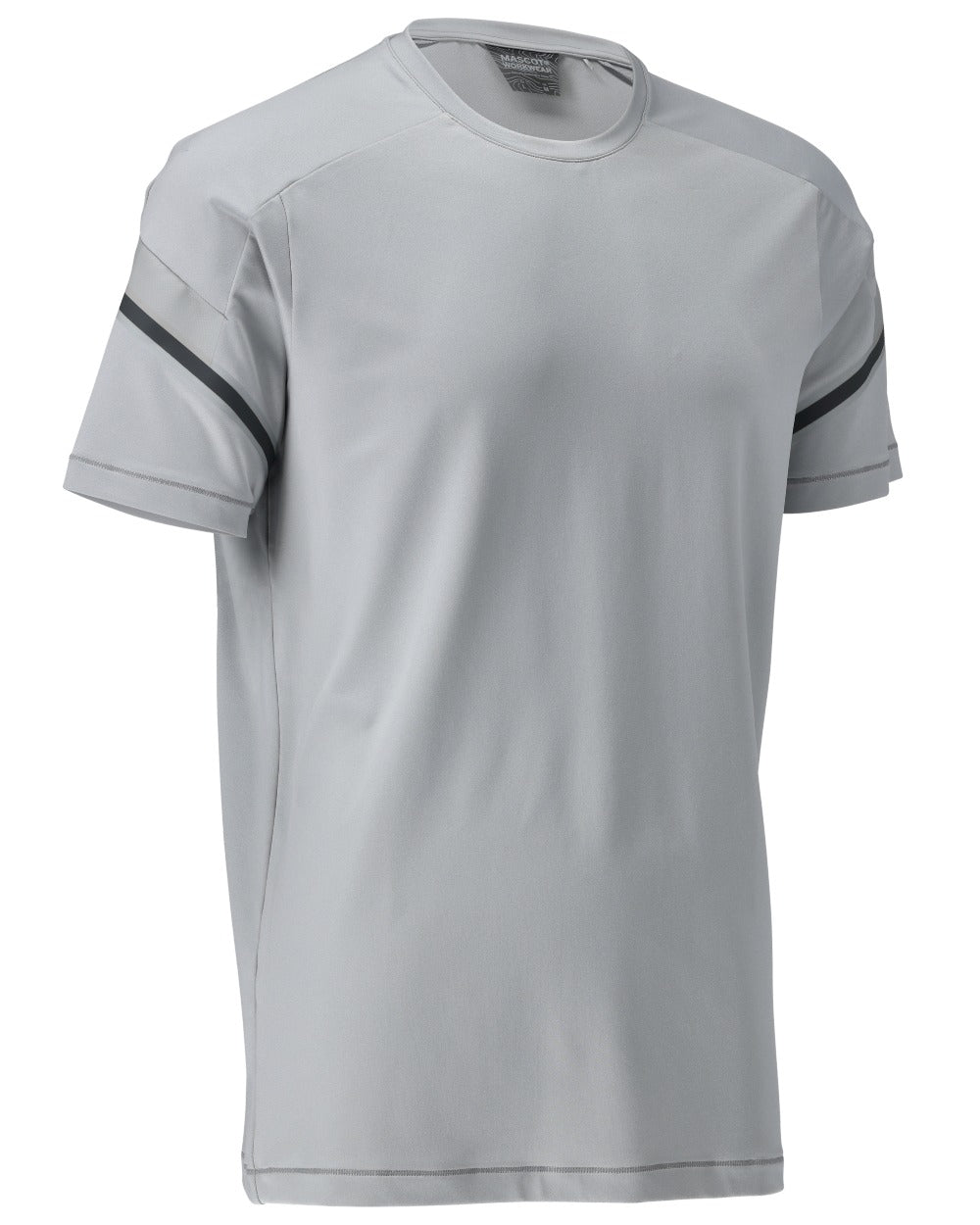 Silver Grey Coloured Mascot Workwear Mens Customized Modern Fit Short Sleeve T-Shirt on white background 