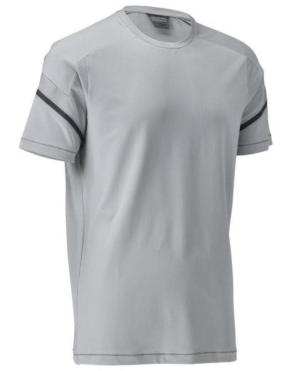 Silver Grey Coloured Mascot Workwear Mens Customized Modern Fit Short Sleeve T-Shirt on white background 