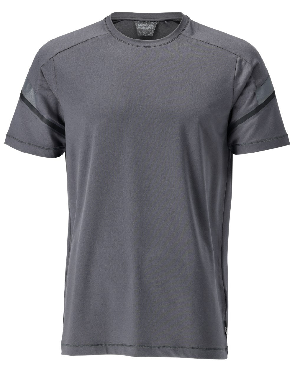 Stone Grey Coloured Mascot Workwear Mens Customized Modern Fit Short Sleeve T-Shirt on white background 