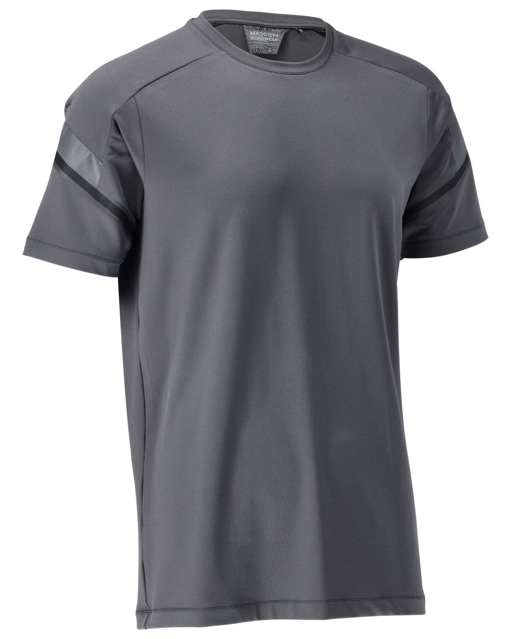 Stone Grey Coloured Mascot Workwear Mens Customized Modern Fit Short Sleeve T-Shirt on white background 