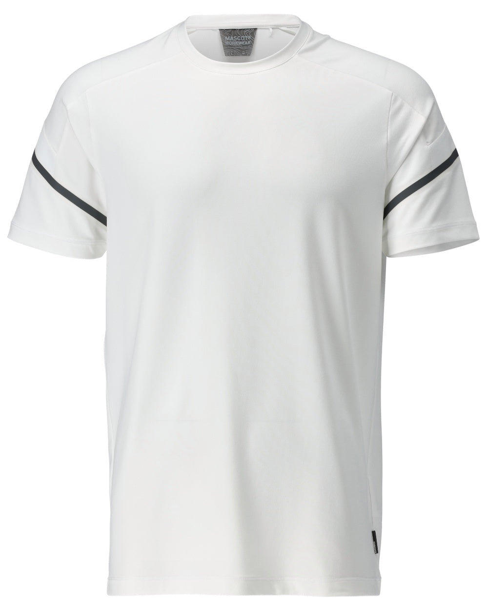 White Coloured Mascot Workwear Mens Customized Modern Fit Short Sleeve T-Shirt on white background 