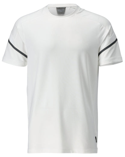 White Coloured Mascot Workwear Mens Customized Modern Fit Short Sleeve T-Shirt on white background 