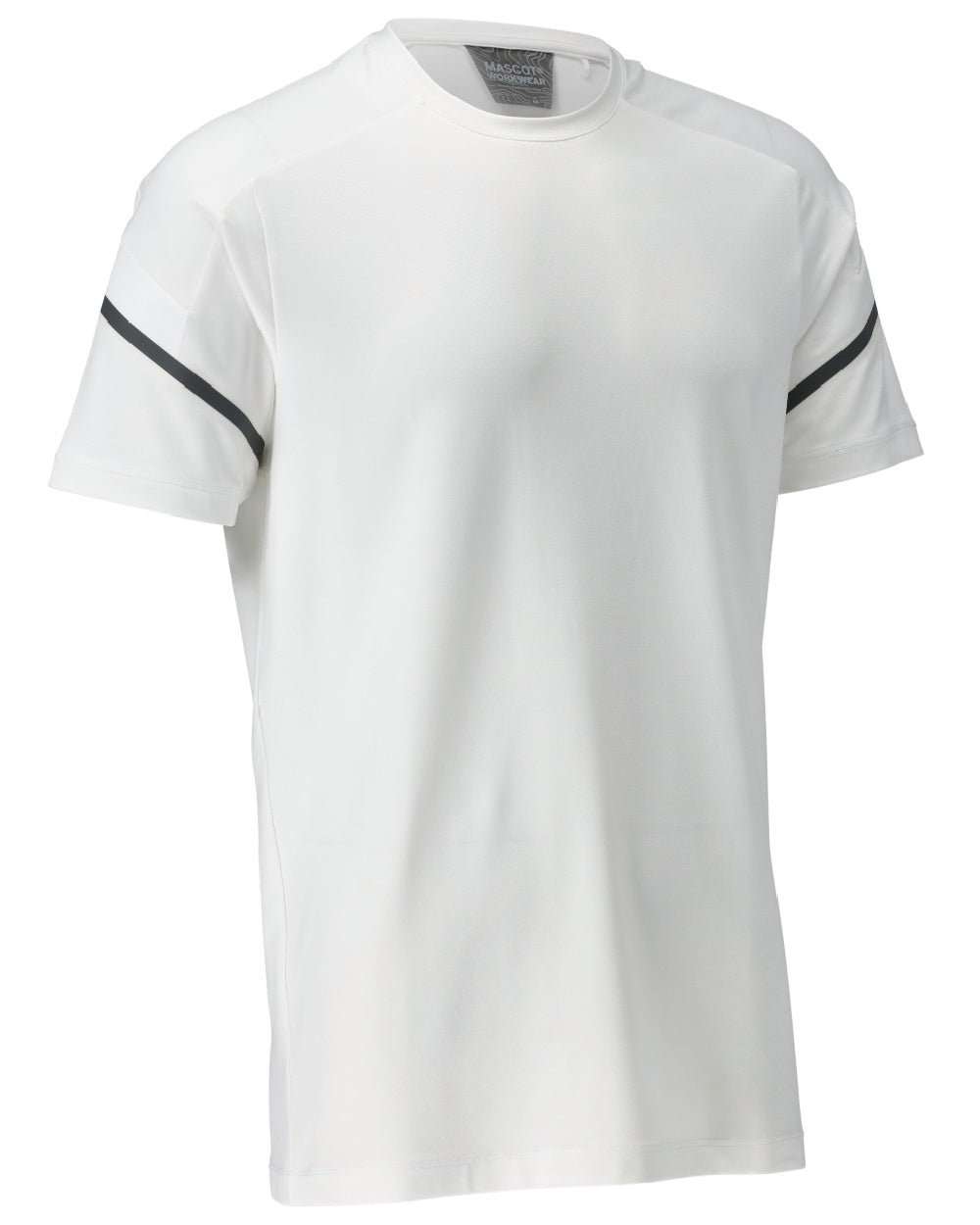 White Coloured Mascot Workwear Mens Customized Modern Fit Short Sleeve T-Shirt on white background 