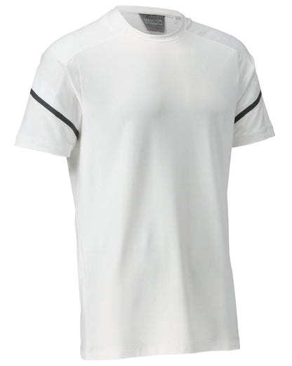 White Coloured Mascot Workwear Mens Customized Modern Fit Short Sleeve T-Shirt on white background 