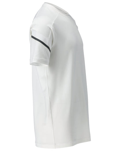 White Coloured Mascot Workwear Mens Customized Modern Fit Short Sleeve T-Shirt on white background 