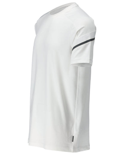 White Coloured Mascot Workwear Mens Customized Modern Fit Short Sleeve T-Shirt on white background 