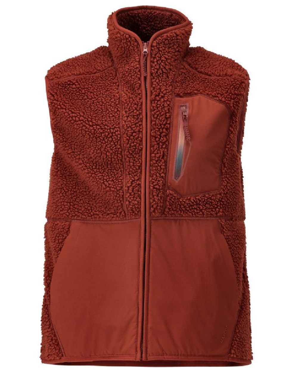 Autumn Red Coloured Mascot Workwear Mens Customized Pile Gilet With Zipper on white background 