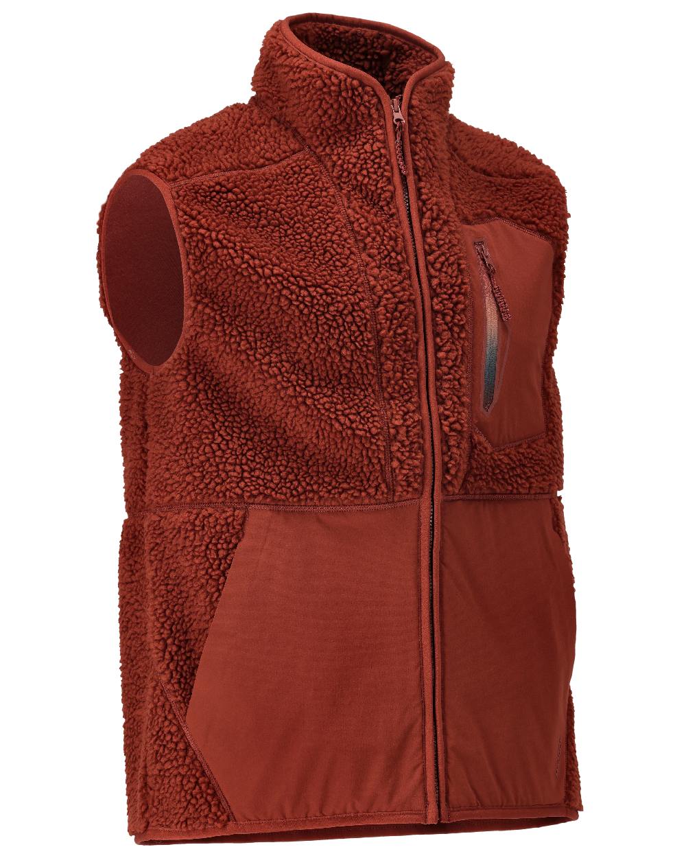 Autumn Red Coloured Mascot Workwear Mens Customized Pile Gilet With Zipper on white background 