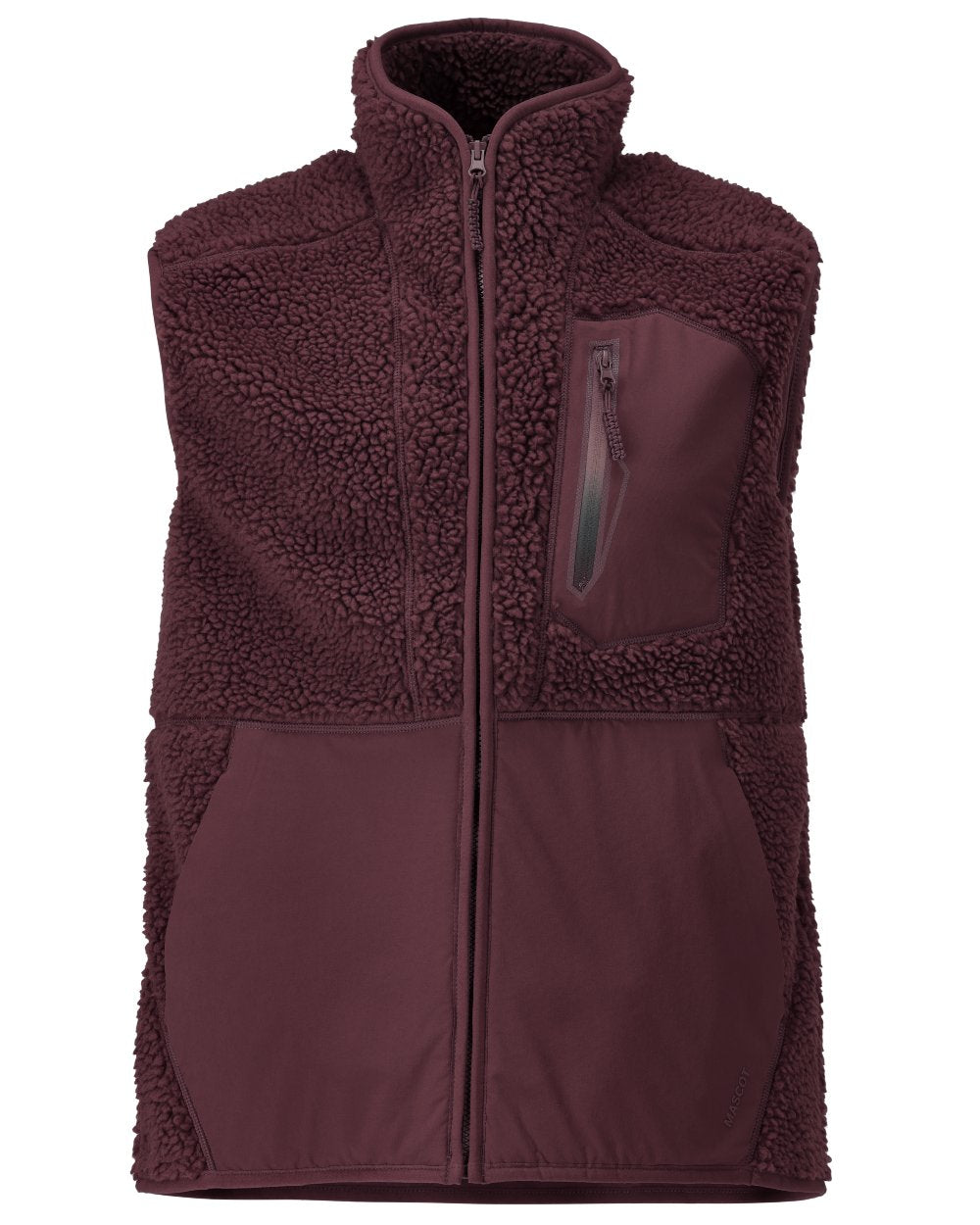 Bordeaux Coloured Mascot Workwear Mens Customized Pile Gilet With Zipper on white background 