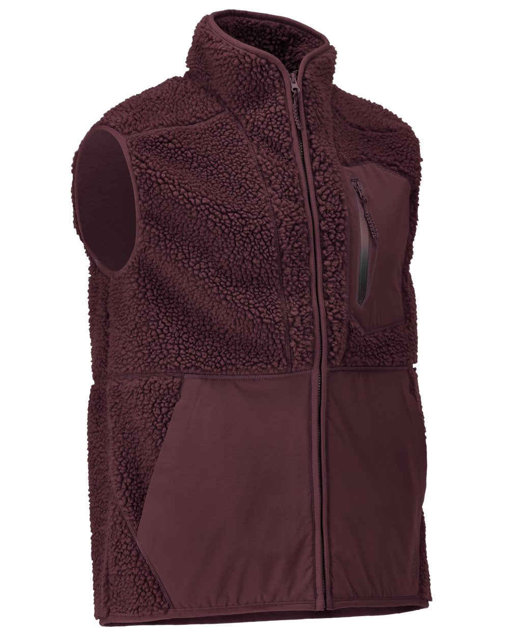 Bordeaux Coloured Mascot Workwear Mens Customized Pile Gilet With Zipper on white background 